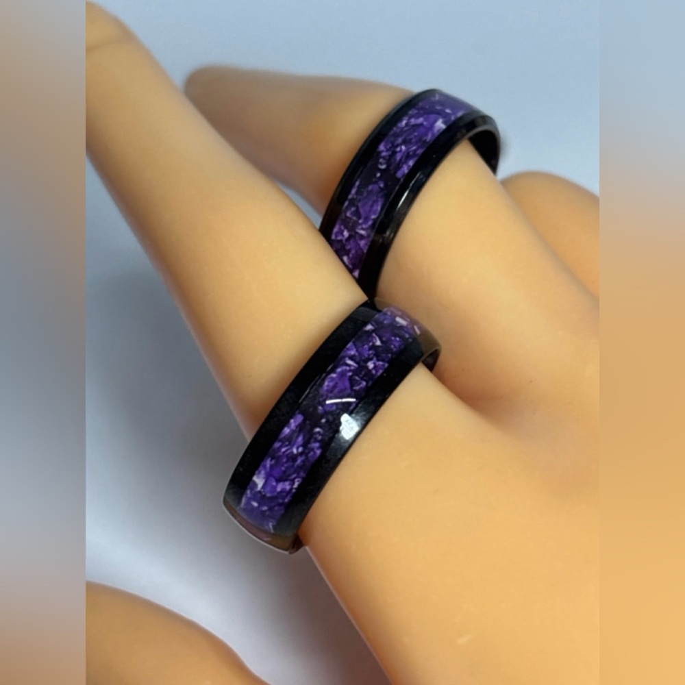 Stainless Steel Rings with Amethyst Style Inlay